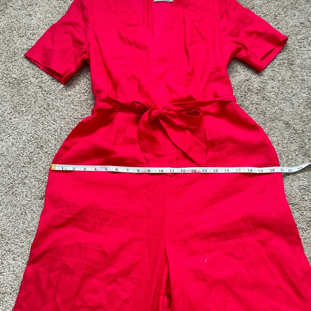 100% Linen Sz 8 Hot Pink Wide Leg Jumpsuit with Pockets Belted Natural Fibers - Picture 14 of 15
